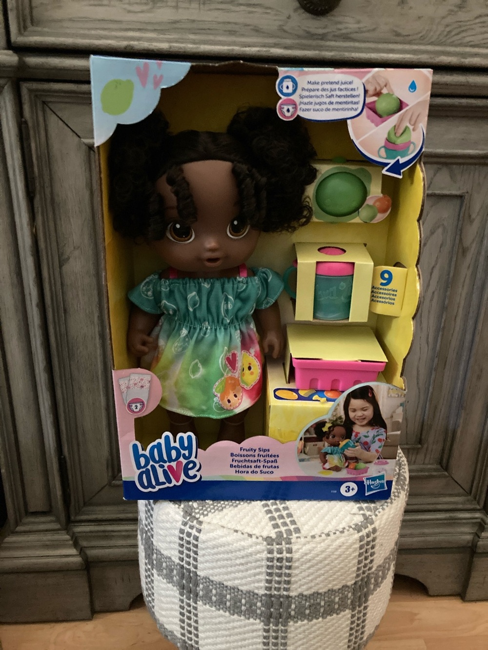 Hasbro Baby Alive Brown Doll with Green and Pink Dress & Play Accessories